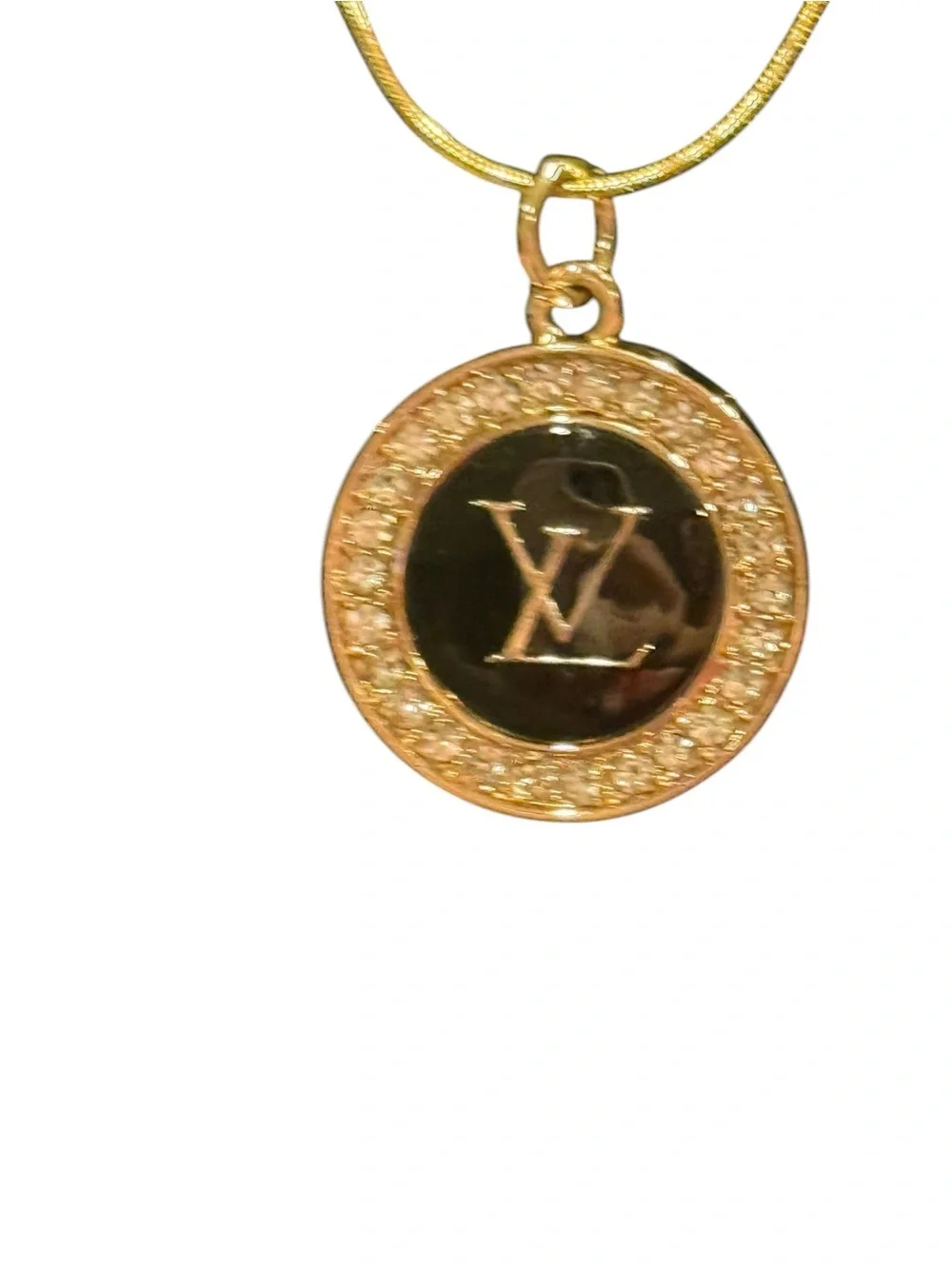Upcycled LV Gold-Tone Monogram Disc Necklace - Picture 2 of 3